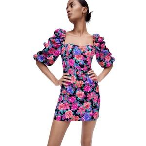 Zara Floral Puff Sleeve Mini Dress Size S Feminine Summer Wedding Guest No Belt